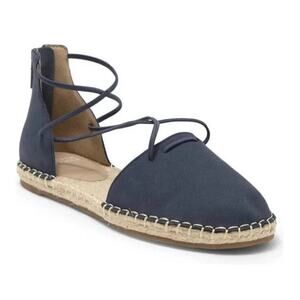 NWOB Eileen Fisher Lace-Up Espadrille Denim Blue Leather Sandals Size 11 Coastal